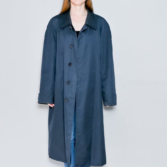 117. BURBERRY London VINTAGE Heritage Trench Men's Blue Collared Car Coat 44 R - Picture 8 of 10